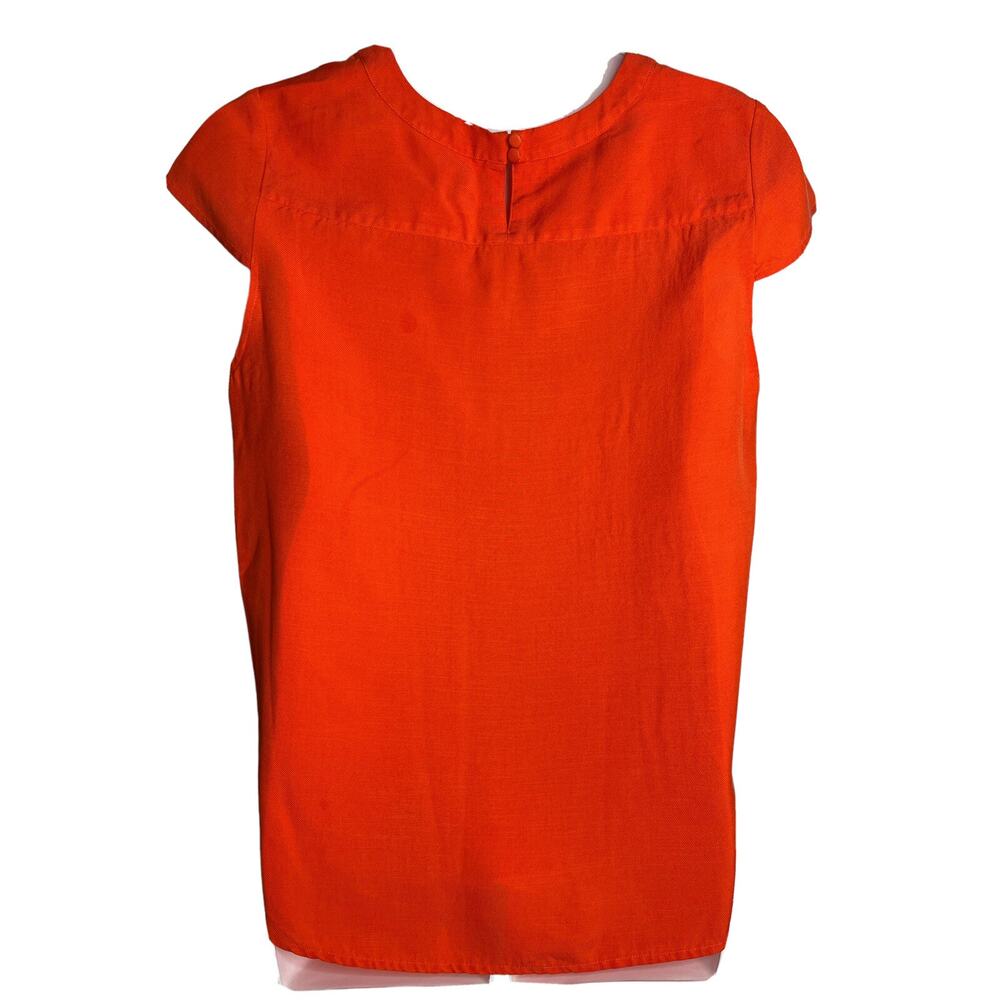 J. Crew Women's Size 14 Drapey Oxford Crepe Blouse Orange Cap Sleeve Style B8702 - Picture 2 of 16